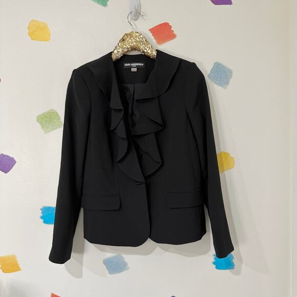 Karl Lagerfeld Jackets & Blazers - 8 Karl Lagerfeld Black Ruffle One Button Blazer